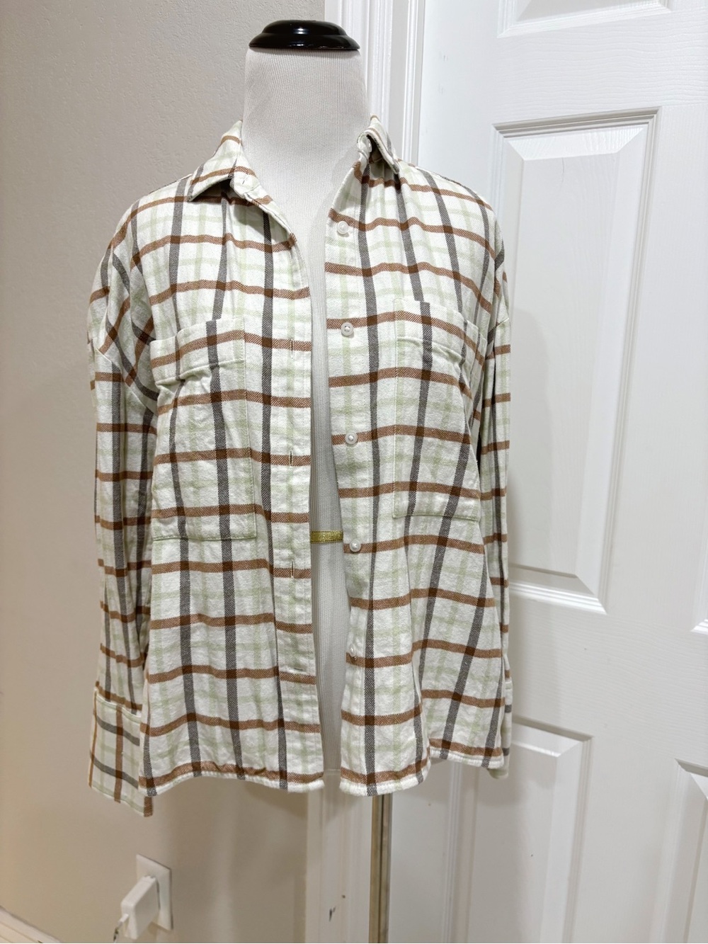 Everlane Boxy Plaid Checkered Cotton Flannel Button-Front Shirt Size XXS-S - Picture 2 of 9